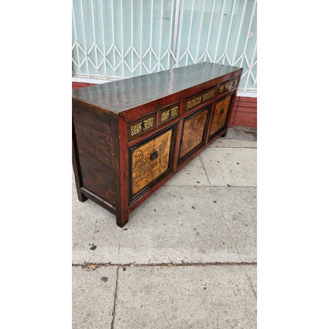 Red 1950s Head Painting Sideboard Buffet For Sale - Image 8 of 12