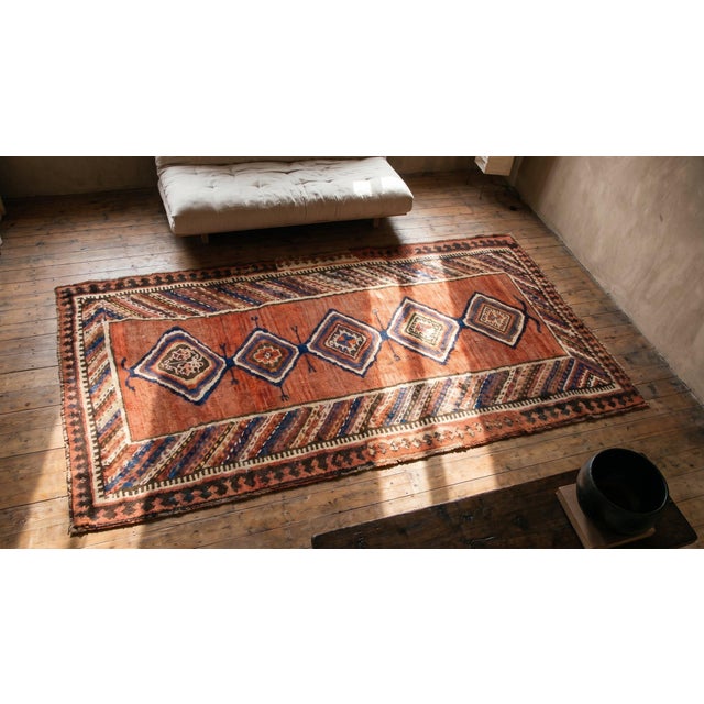 Textile 1890s Orange Salmon Medallion Antique Persian Kurdish Rug 3'9" X 8'10" Handknotted Wool Carpet For Sale - Image 7 of 8