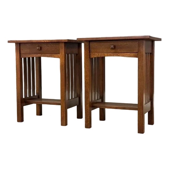 1990s Stickley Style Oak Nightstands - A Pair For Sale