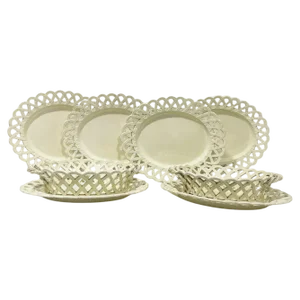 18th Century English Creamware Baskets and Plates, Set of 8