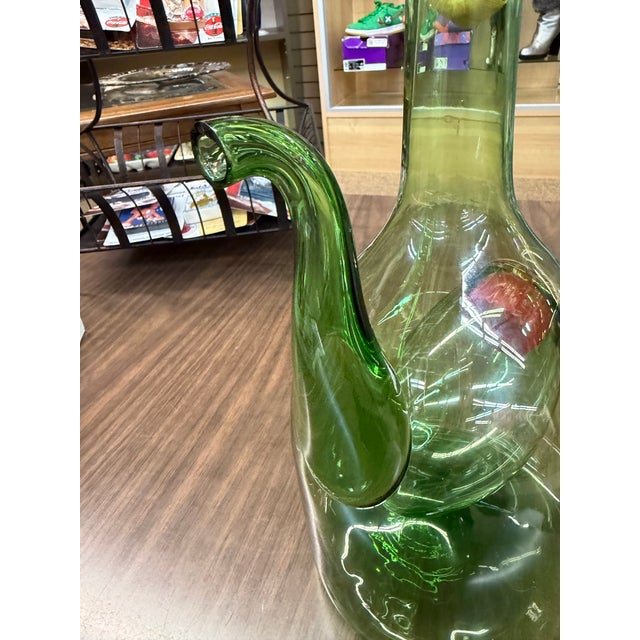 Vintage Italian Demijohn Green Glass Wine Decanter With Plugs and Ice Chamber For Sale - Image 4 of 6