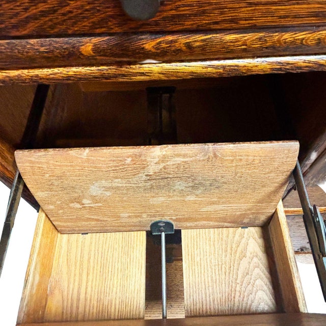 Antique Mahogany 9 Drawer File Cabinet Credenza W/ Art Deco Pulls & Metal Straps For Sale - Image 10 of 14