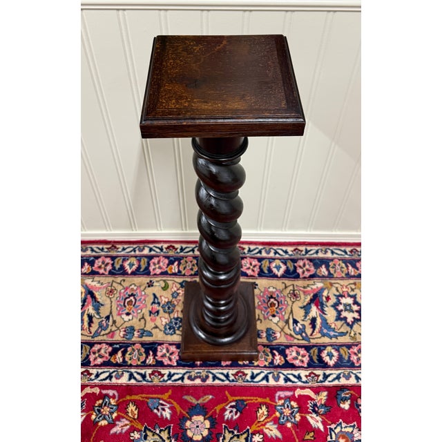 Antique French Louis XIII Barley Twist Pedestal Plant Stand Oak 42" T For Sale - Image 18 of 18