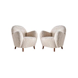 Set of Danish Sheepskin & Beech Armchairs by Thorald Madsen, 1930s For Sale