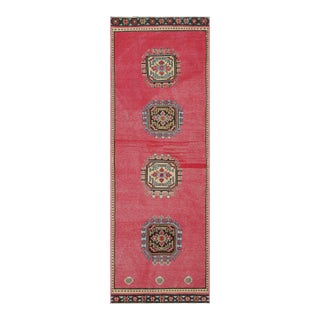 Vintage Mid-Century Red and Tan-Gold Medallion Style Wool Rug For Sale