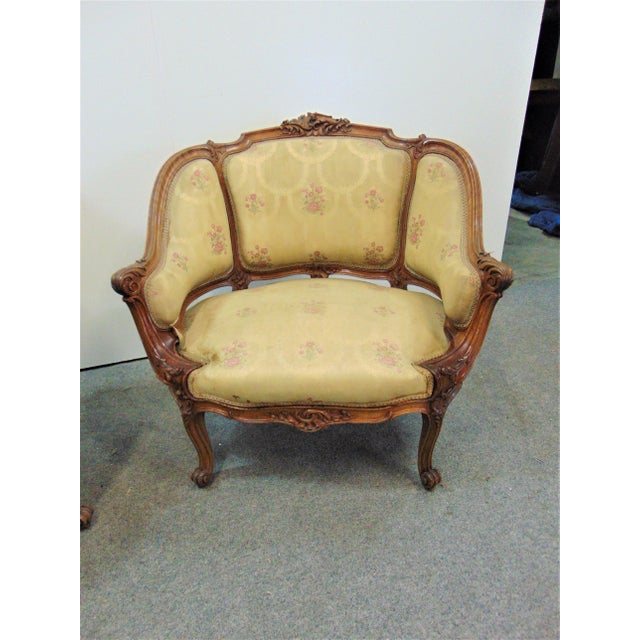 19th C Louis XV Carved Walnut Bergeres - a Pair For Sale - Image 9 of 10