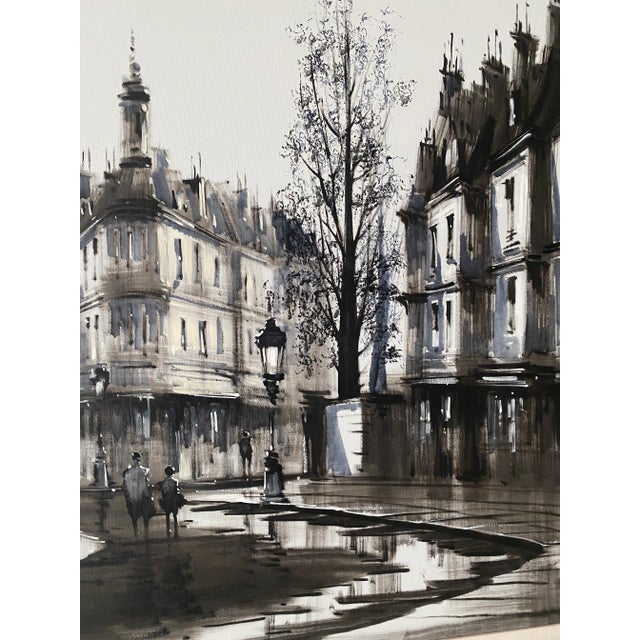 Gaston Pierre Original Oil on Canvas Paris Cityscape Painting Framed 41" X 41" Mint Condition Mid 20th Century For Sale - Image 9 of 11