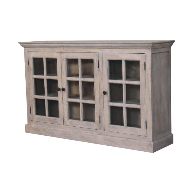 Modern Aged Mango Wood Display Cabinet With Glazed Doors For Sale - Image 3 of 8