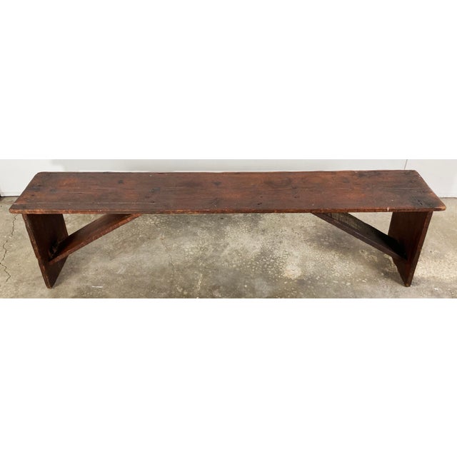 Antique late 19th C rustic farmhouse hand-crafted bench featuring a naturally aged distressed patina to finish. Great...
