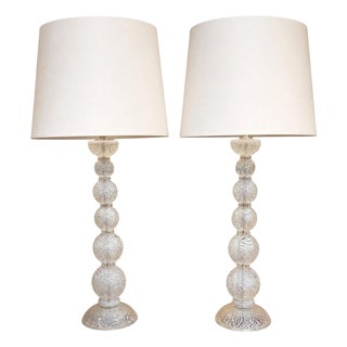 Pair of Barovier & Toso Murano Atmospheric Silver Leaf Glass Lamps, Late 20th C For Sale