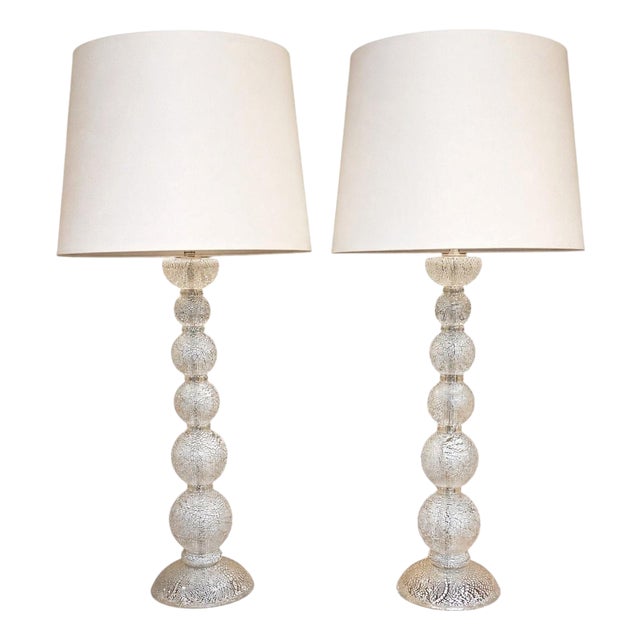 Pair of Barovier & Toso Murano Atmospheric Silver Leaf Glass Lamps, Late 20th C For Sale