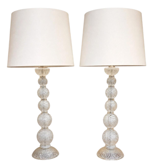 Pair of Barovier & Toso Murano Atmospheric Silver Leaf Glass Lamps, Late 20th Century