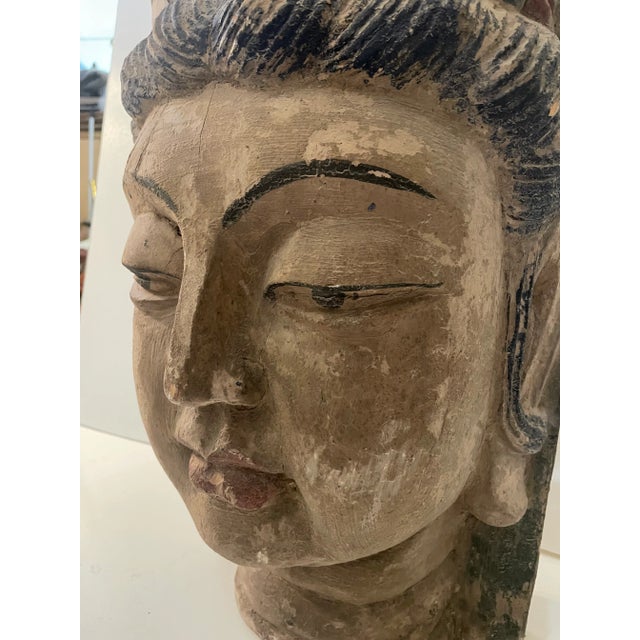 Tan Vintage Large Wood Guanyin Sculpture For Sale - Image 8 of 11