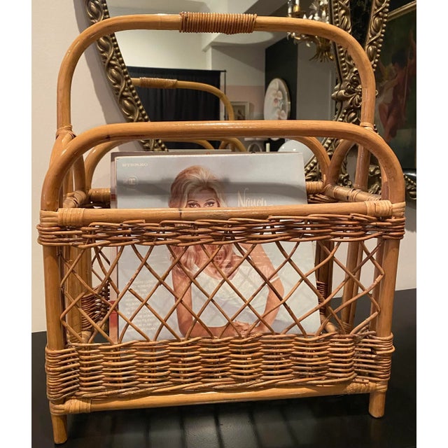 1970s Vintage Arched Rattan Magazine Rack Basket For Sale - Image 4 of 10