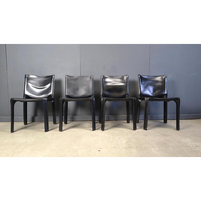 Black Leather Cab Dining Chairs from Mario Bellini, Italy, 1970s, Set of 4 For Sale - Image 11 of 14