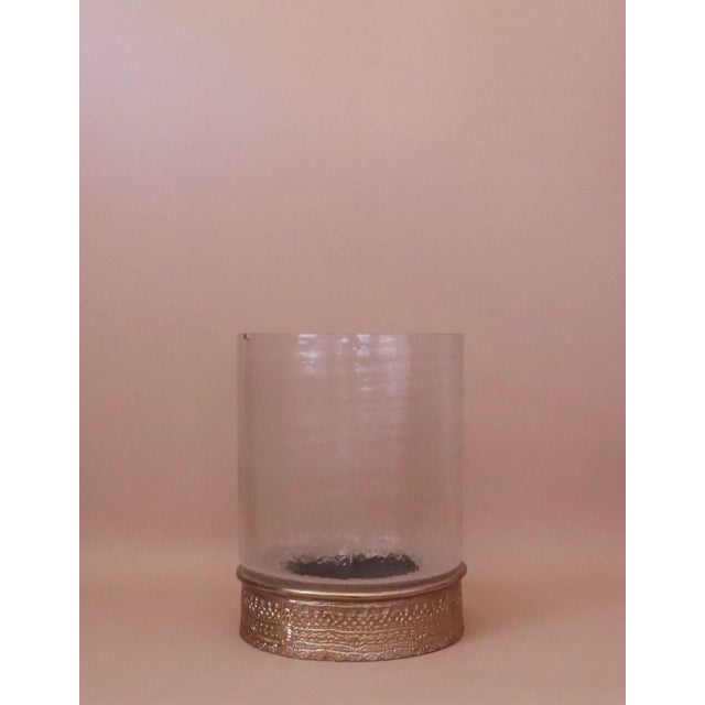 Wildwood Textured Glass & Decorative Metal Base Hurricane by Wildwood For Sale - Image 4 of 4