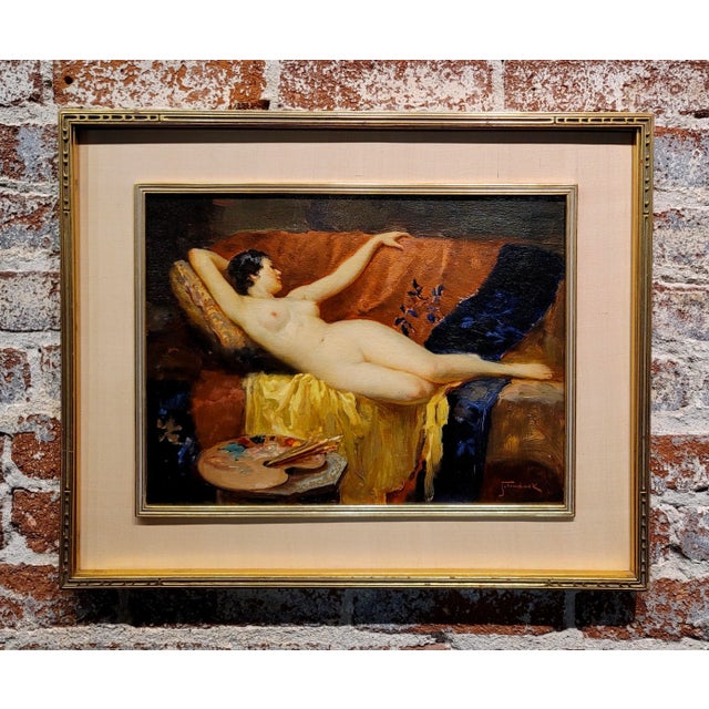 Joseph Tomanek- Nude Model in the Artist Studio-1920/30s Oil Painting American Impressionist Oil Painting on panel -signed...