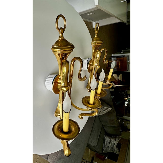 1960s French Brass Double Arm Wall Sconce - a Pair For Sale - Image 12 of 17