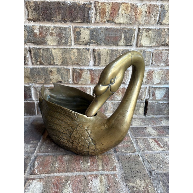 Mid 20th Century Vintage Brass Swan Planters For Sale - Image 5 of 12