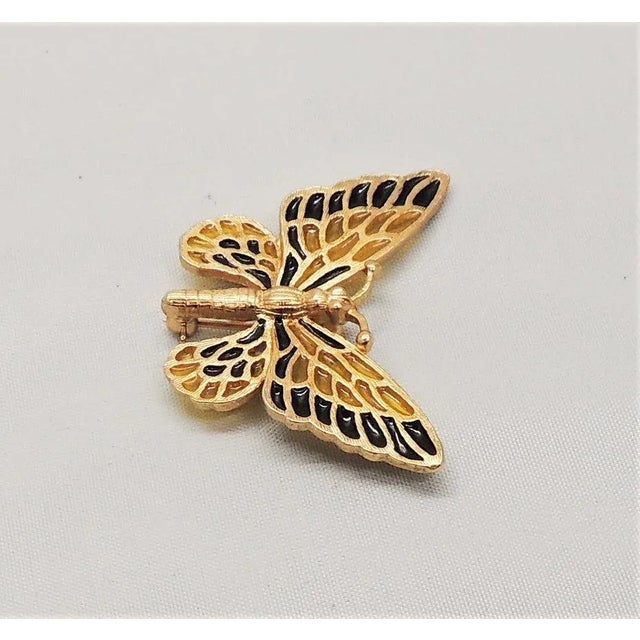 Modern Vintage Circa 1971 Napier Black Yellow Plique-a-Jour Butterfly Brooch For Sale - Image 3 of 8