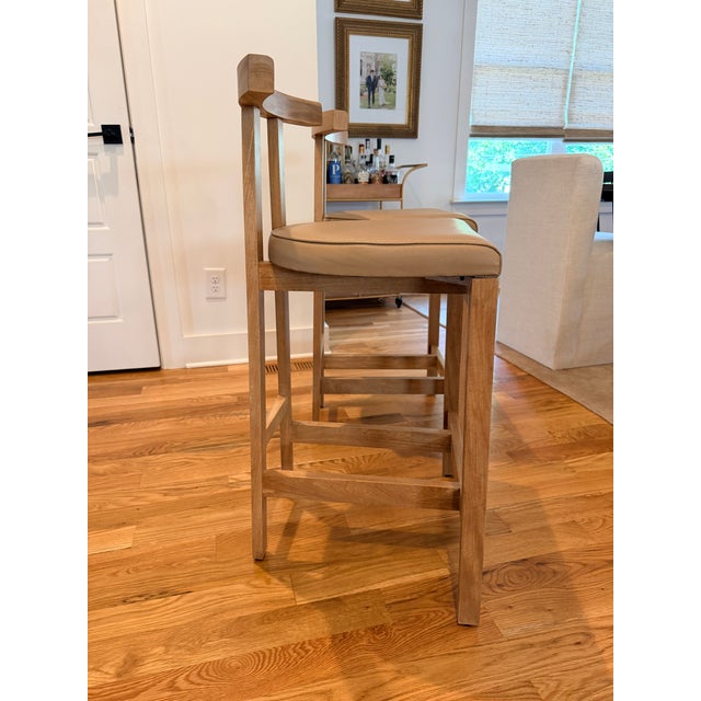 2020s Pair of Natural Wood/Faux Leather Lulu and Georgia Barstools (Counter Height) For Sale - Image 5 of 8