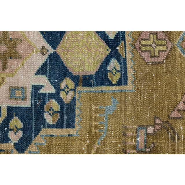 Antique Heriz Runner Rug With Muted Camel Field and Geometric Medallions For Sale - Image 4 of 9
