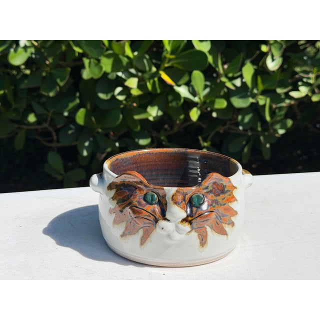 Traditional Vintage Signed Studio Pottery Cat Bowl For Sale - Image 3 of 10