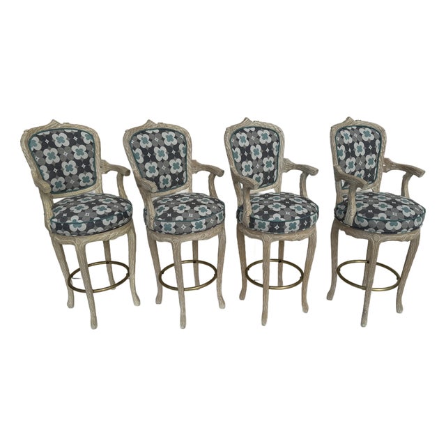 1980s Set of Four Faux Bois Twig Bar Stools For Sale