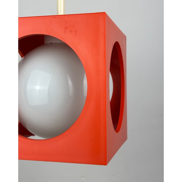 Orange Space Age Minimalistic Yellow Cube Pendant by Richard Essig, Germany, 1970s For Sale - Image 8 of 16