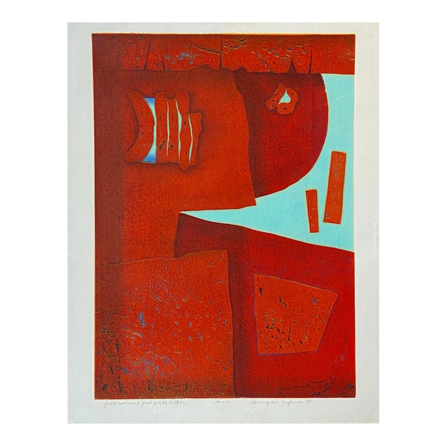 1976 “Good Natured Poet” Abstract Woodcut Print by Hiroyuki Tajima For Sale