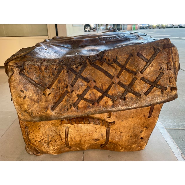 19th C. Spanish Colonial Leather Petaca W/Iron Clasp For Sale - Image 4 of 8