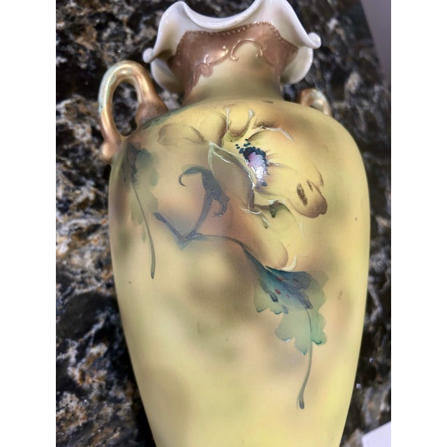 Ceramic Antique, Hand-Painted, Royal Nippon Nishiki Porcelain Vase With Gilded Accents and a Ruffled Lip, Limited Edition 42/783, Trade Mark 36163, C1900’s For Sale - Image 7 of 12