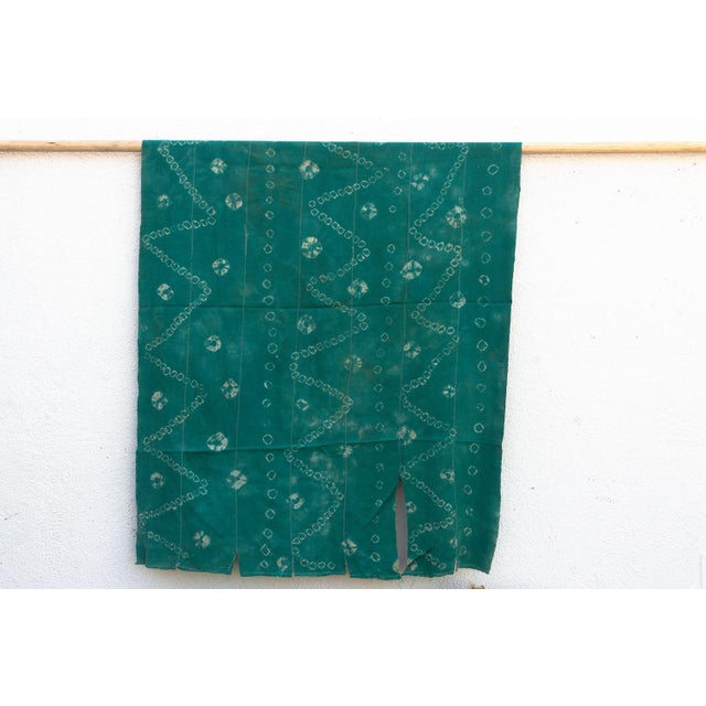 African Vintage African Burkina Tie-Dye Teal Throw For Sale - Image 3 of 7