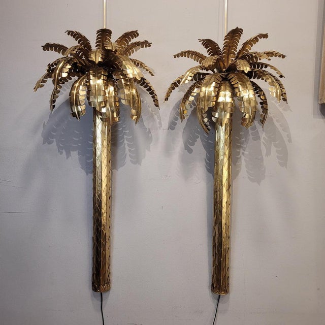 Palm Tree Lamps in Gilt Brass by Christian Techoueyres for Maison Jansen, France, 1970s, Set of 2 For Sale - Image 6 of 18