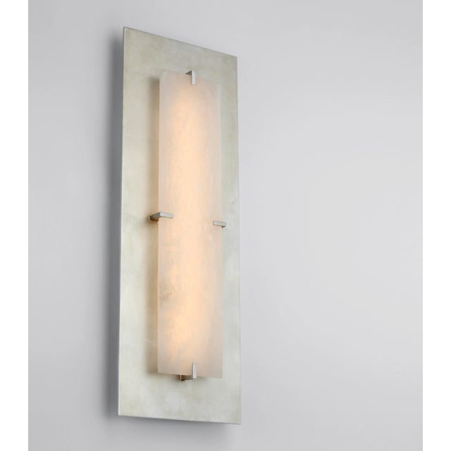 Visual Comfort AERIN for Visual Comfort Signature Dominica Large Rectangle Sconce in Burnished Silver Leaf & Alabaster For Sale - Image 4 of 6