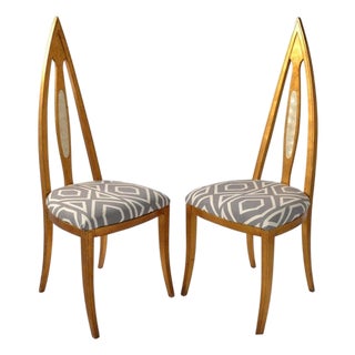 1930 Art Deco John Turano & Sons Giltwood Mother Pearl Side Accent Chairs, Pair For Sale