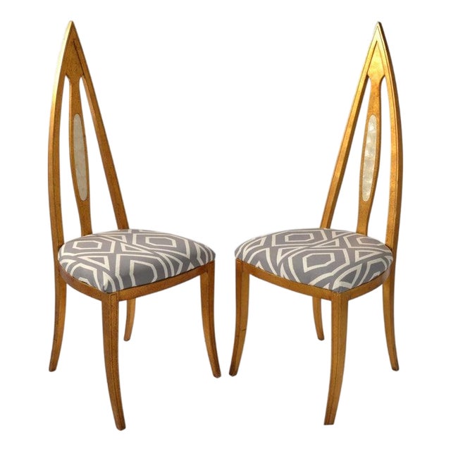 1930 Art Deco John Turano & Sons Giltwood Mother Pearl Side Accent Chairs, Pair For Sale