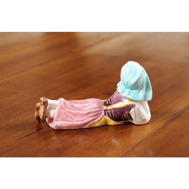 Vintage Petite English Porcelain Figurine Depicting a Young Girl Laying on the Ground For Sale - Image 9 of 13