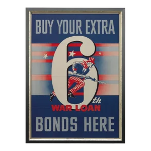 "Buy Your Extra 6th War Loan Bonds Here" Vintage Wwii Poster, 1944