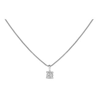 Sterling Silver 1/4 Cttw Princess Cut Diamond 4 Stone Pendant Necklace For Sale