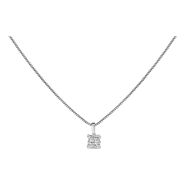 Sterling Silver 1/4 Cttw Princess Cut Diamond 4 Stone Pendant Necklace For Sale
