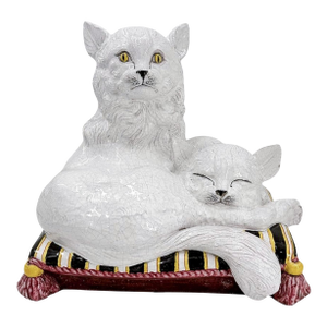 Mid 20th Century Mid-Century Italian Ceramic Cats on Cushion by Ceccarelli Sculpture