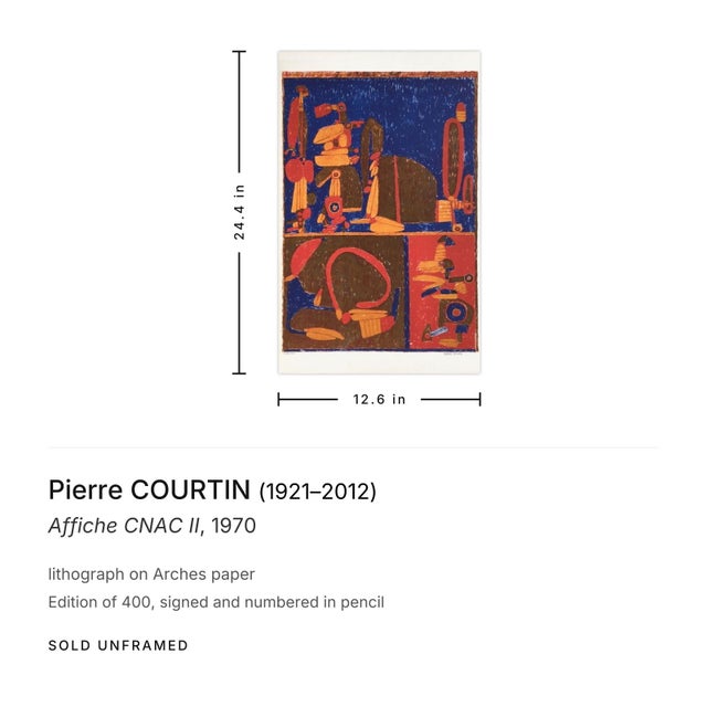 Pierre COURTIN (1921–2012) Affiche CNAC II Year: 1970 Medium: lithograph Support: Arches paper Sheet Size: 24.41 × 12.60...