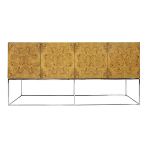 Mid 20th Century Burled Olivewood Sideboard on Chrome Base Attributed to Milo Baughman