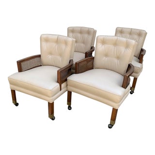 Vintage Caned Club Chairs on Casters - Set of 4 For Sale
