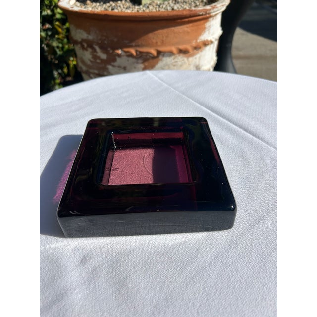 Mid-Century Modern Vintage Plum Glass Square Catchall Dish For Sale - Image 3 of 17