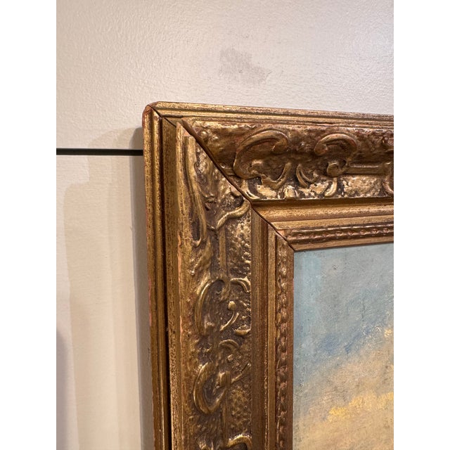 Sky Blue 19th Century Oil on Canvas "Cattle Watering by the Stream" For Sale - Image 8 of 12