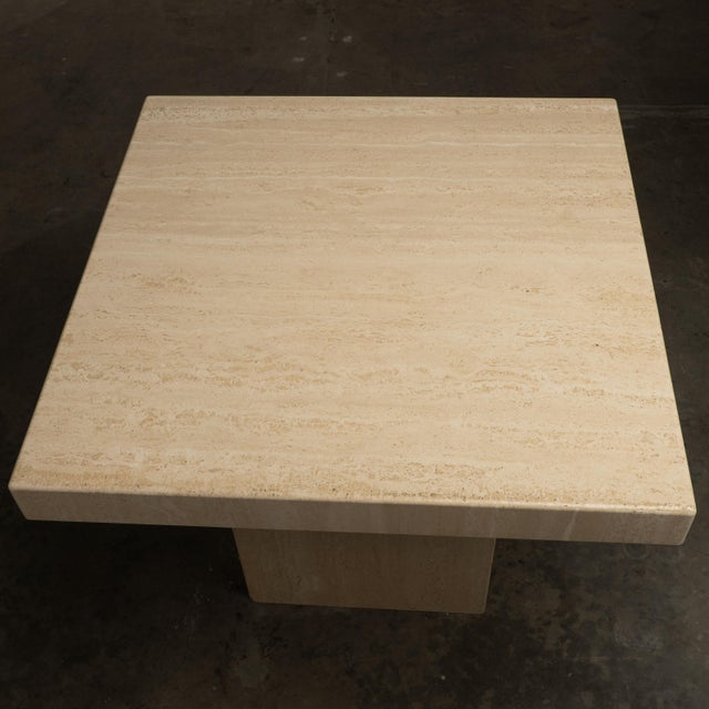Stone 1980s Travertine Marble Square Dining Table Italian Stone Michael Taylor Style For Sale - Image 7 of 11