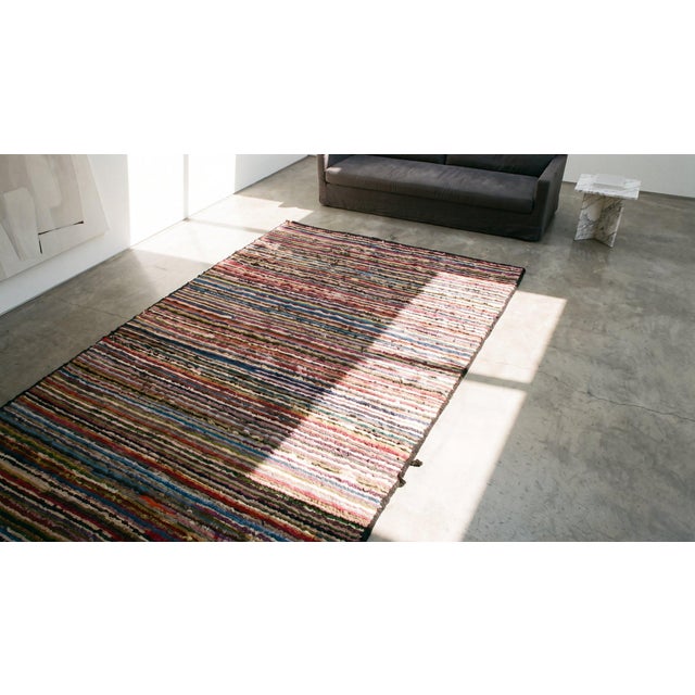 1920s Multicolorful Stripe Folk Art Antique American Hooked Rug 2'4" X 3'7" Knotted Wool Carpet For Sale In New York - Image 6 of 7