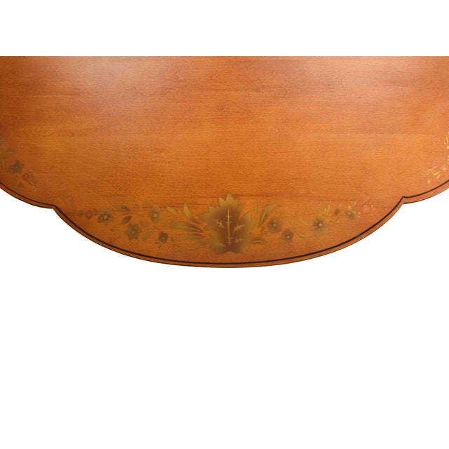 Mid 20th Century L. Hitchcock Harvest Stenciled Scalloped Edge Tilt-Top Candlestick Tea Side Table For Sale - Image 10 of 16